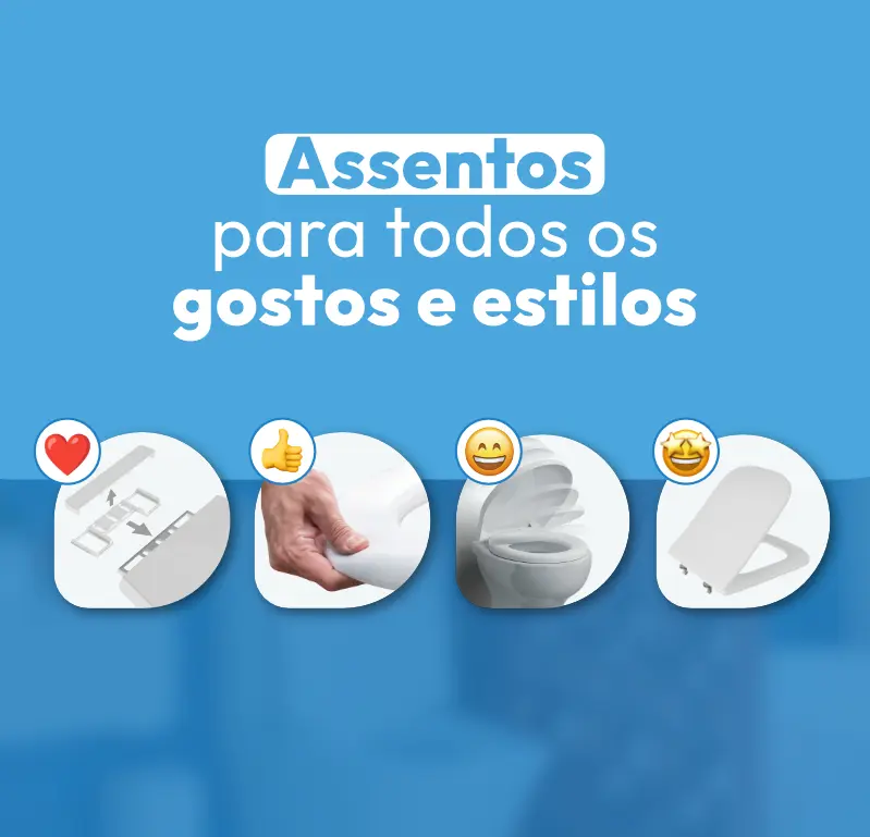 Banner mostrando pequenas imagens dos benefícios dos assentos: fácil instação, maciez, fechamento suave e termofixo